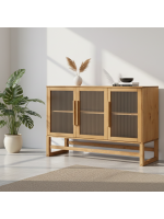 BALCÃO com vidro canelado em cera com toque acetinado natural DE MADEIRA MACIÇA com 3 PORTAS e prateleira interna / coleção Acapulco